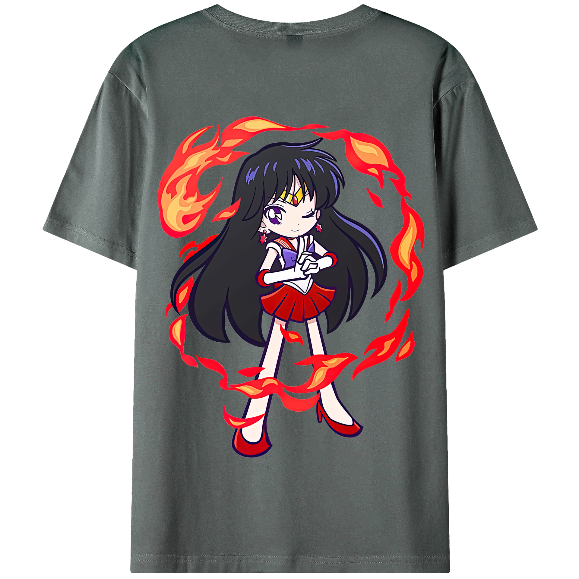 （画像用） 美少女戦士セーラームーン 火野レイ ひの レイ Sailor Moon Hino Rei （セーラーマーズ,Sailor Mars） 綿100％半袖Tシャツ（背面プリント）